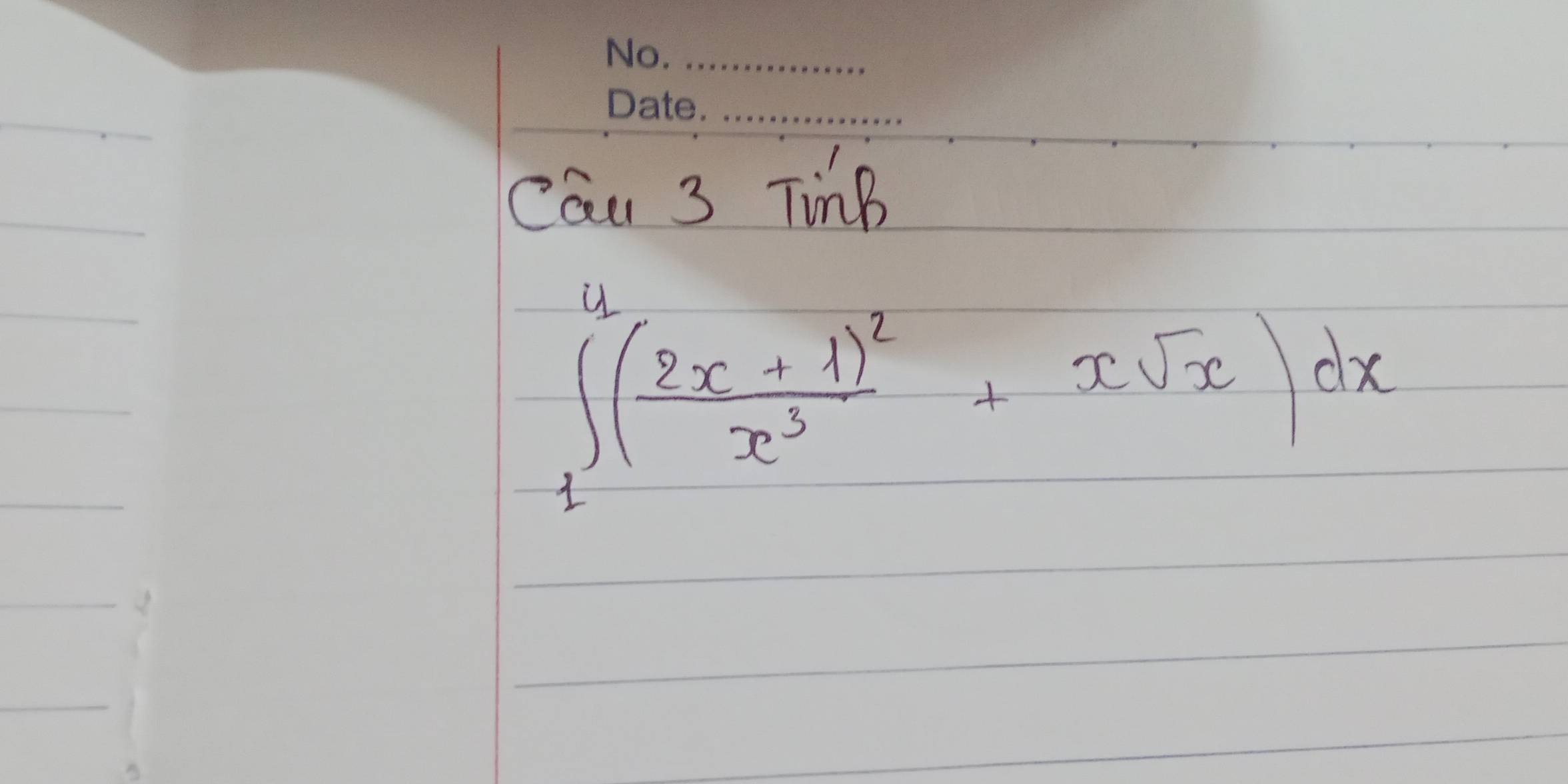 Cau 3 TinB
∈tlimits _1^(a(frac 2x+1)^2)x^3+xsqrt(x))dx