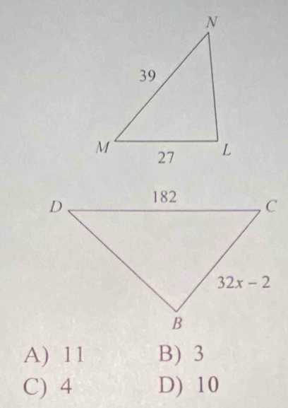 A) 11 B) 3
C) 4 D) 10