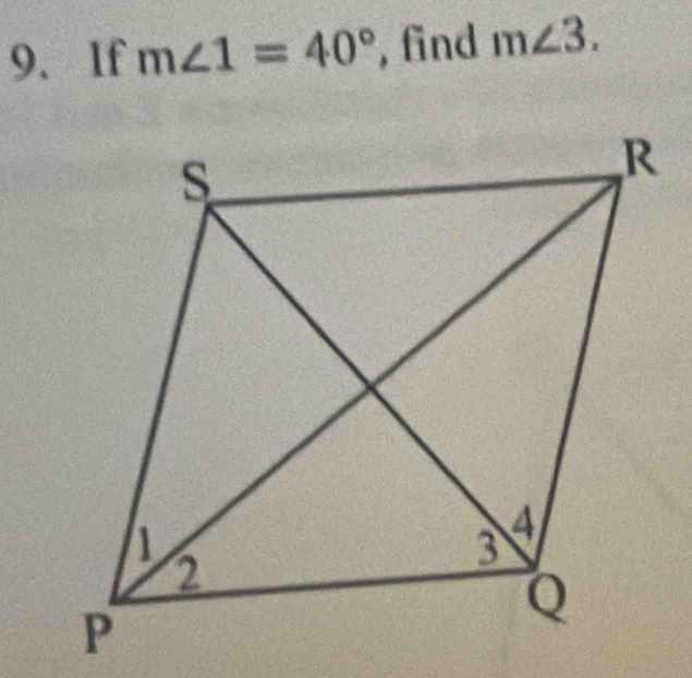 If m∠ 1=40° , find m∠ 3.