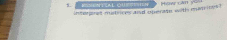 ENSENTIAL QUESTION How can you 
interpret matrices and operate with matrices?