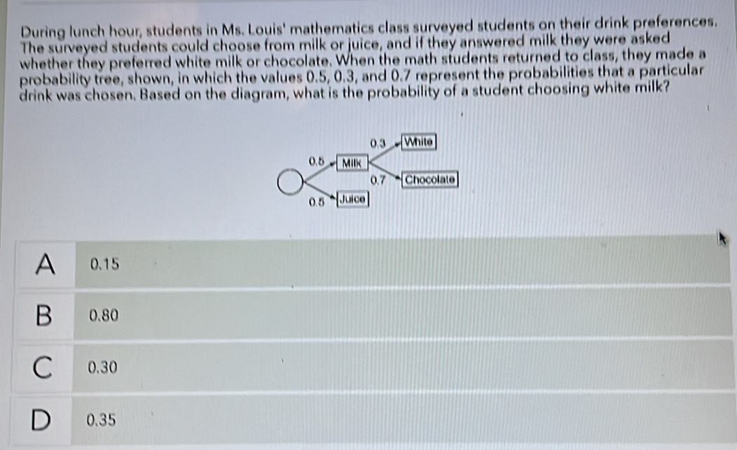 Solved: During lunch hour, students in Ms. Louis' mathematics class ...
