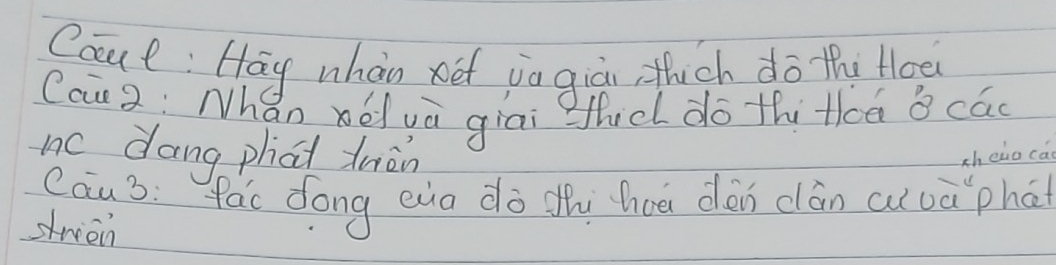 Caue: Hay whan xet ia giòn huch do thi foe 
Cc2 : Nha án xé và giāi fhic do thi Hcá B cá 
nc dang phat dniàn cheuo ca 
Cau3: fac dong ena dà hi hoā dèn cán cuuà phá 
strion