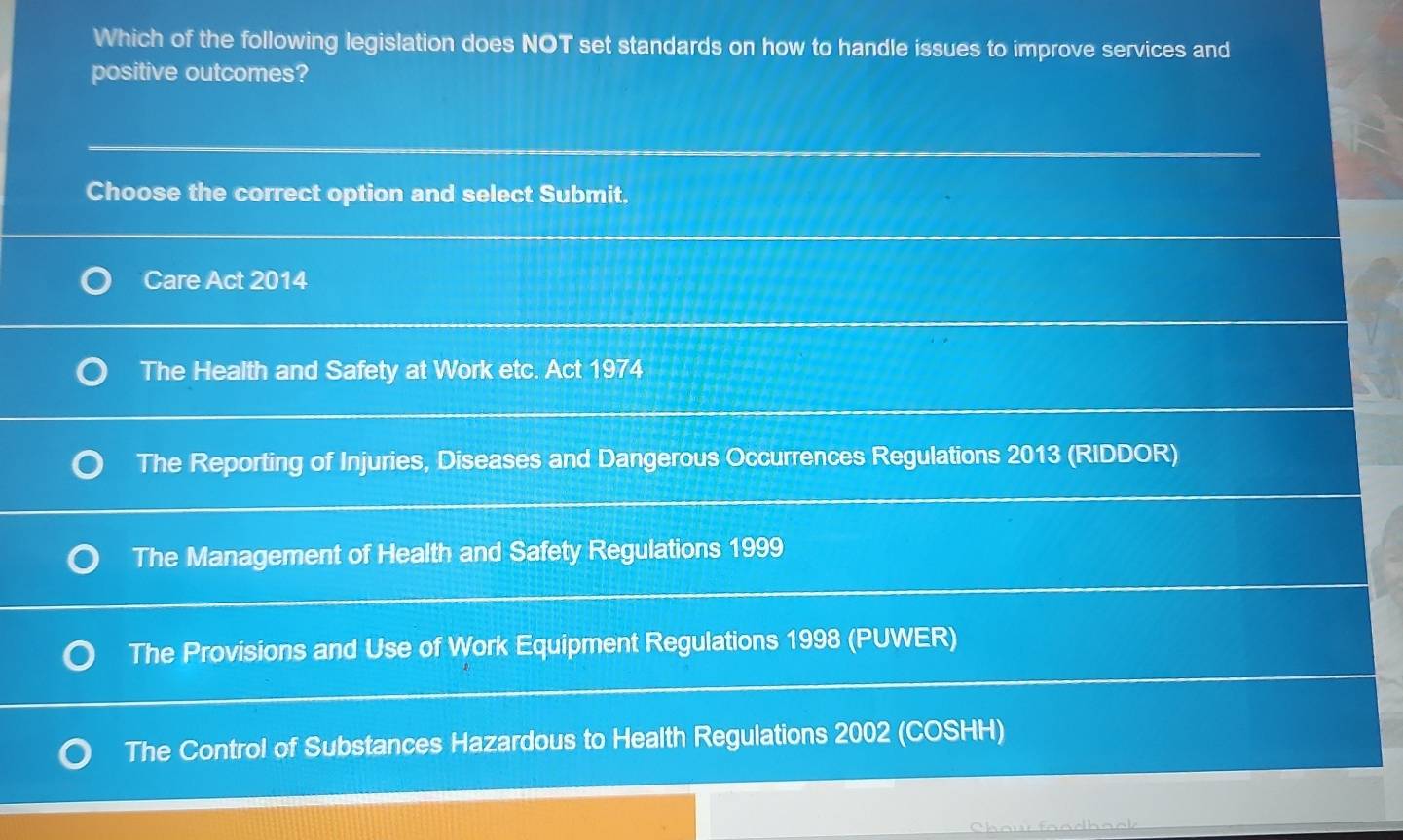 Solved: Which of the following legislation does NOT set standards on ...