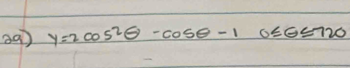 y=2cos^2θ -cos θ -10≤ θ ≤ 720