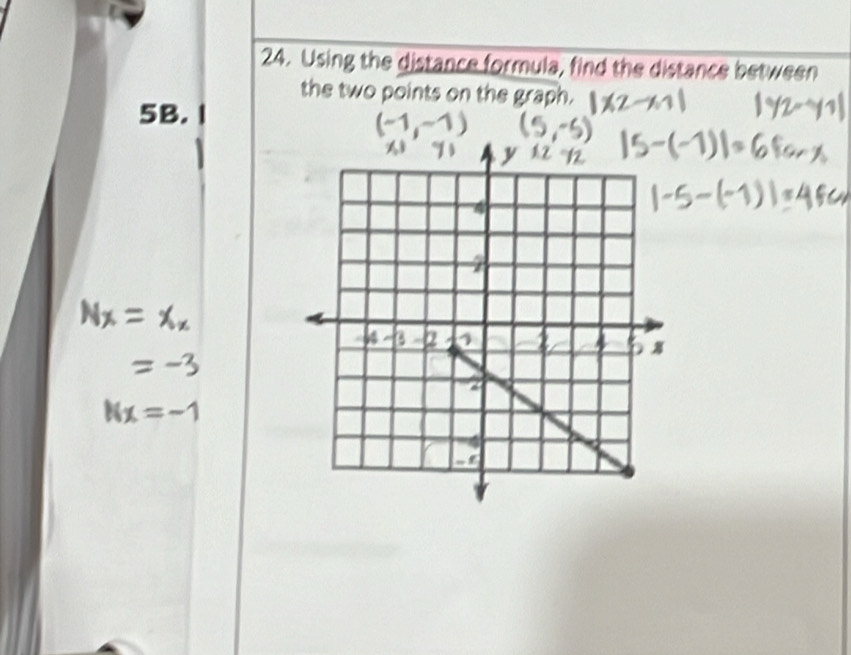 Using the distance formula, find the distance between 
the two points on the graph. 
5B.