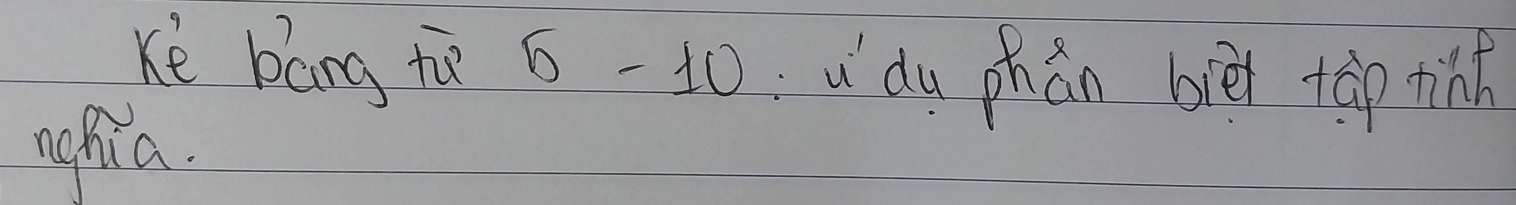 Kè bang to 5-10 udu phān biē táp tinh 
nchia.