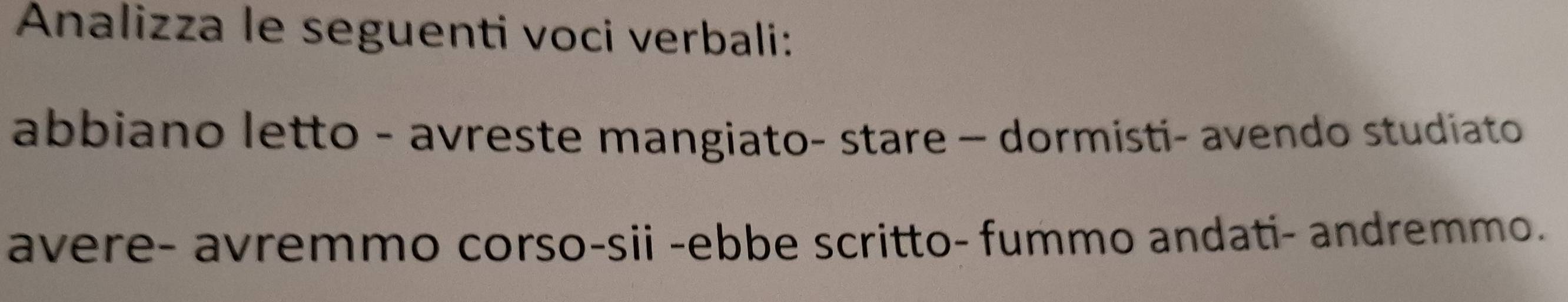 Analizza Le Seguenti Voci Verbali Risolto:Analizza le seguenti voci verbali: abbiano letto - avreste