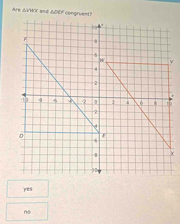 Are △ VWX and △ DEF
yes
no