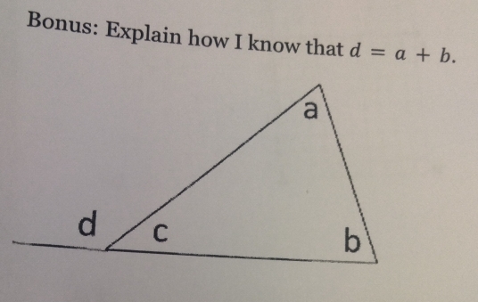 Bonus: Explain how I know that d=a+b.