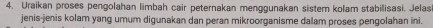 Uraikan proses pengolahan limbah cair peternakan menggunakan sistem kolam stabilisasi. Jelas 
jenis-jenis kolam yang umum digunakan dan peran mikroorganisme dalam proses pengolahan ini.