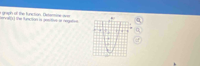 graph of the function. Determine over 
terval(s) the function is positive or negative.