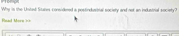 Prompt 
Why is the United States considered a postindustrial society and not an industrial society? 
Read More >>