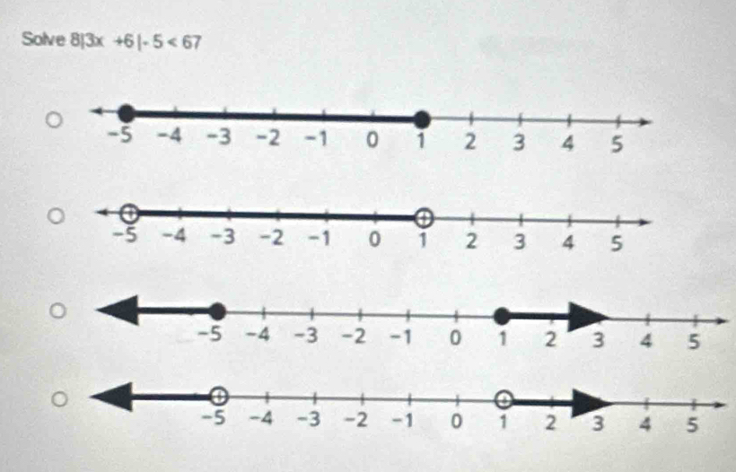 Solve 8|3x+6|-5<67</tex>