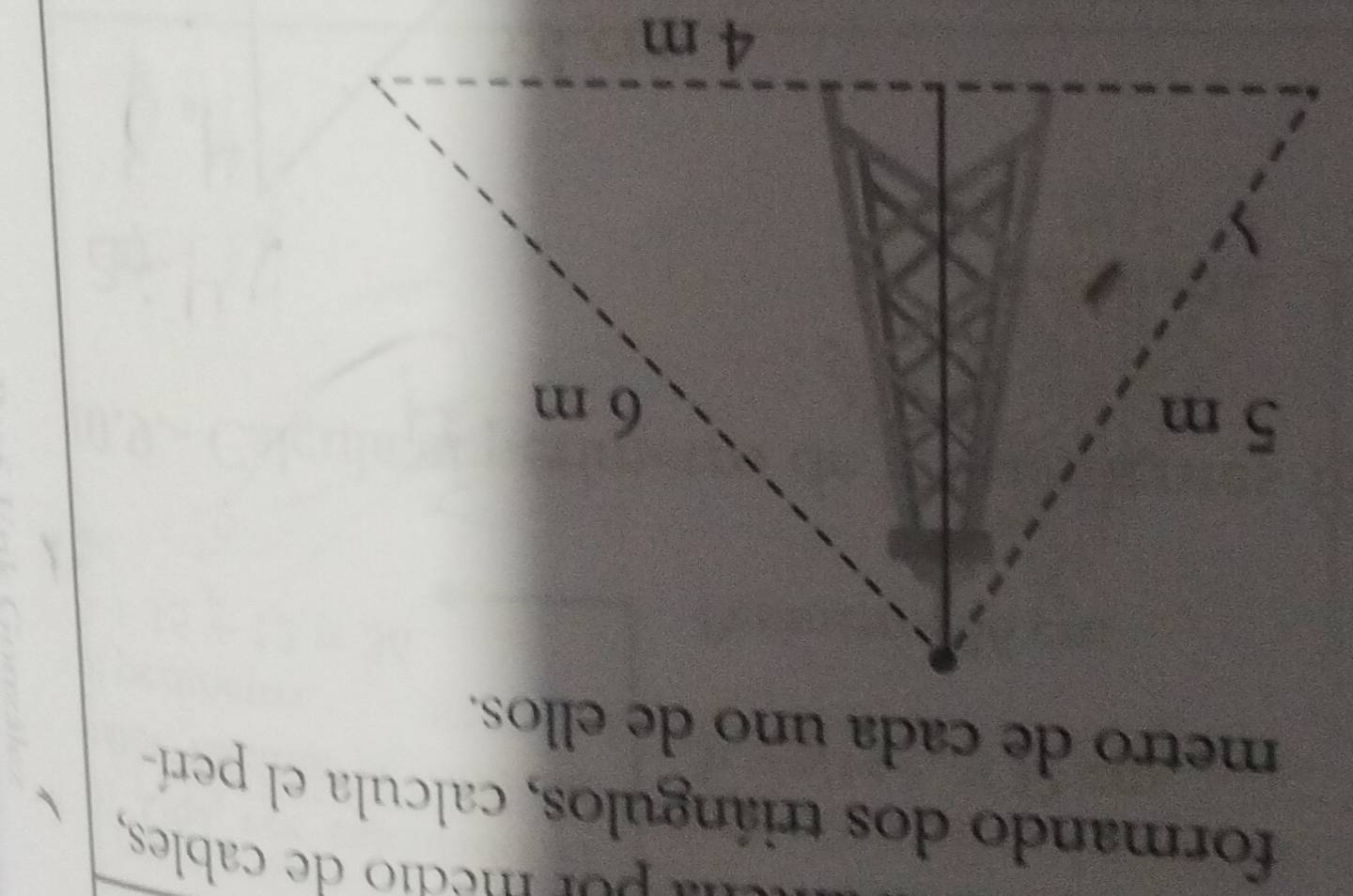 er medio de cables, 
formando dos triángulos, calcula el perí- 
metro de cada uno de ellos.