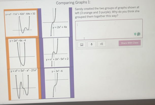 Gelöst:Comparing Graphs 1: Sandy created the two groups of graphs shown ...