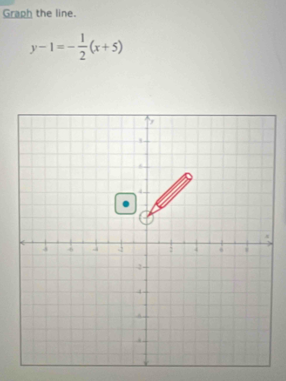 Graph the line.
y-1=- 1/2 (x+5)