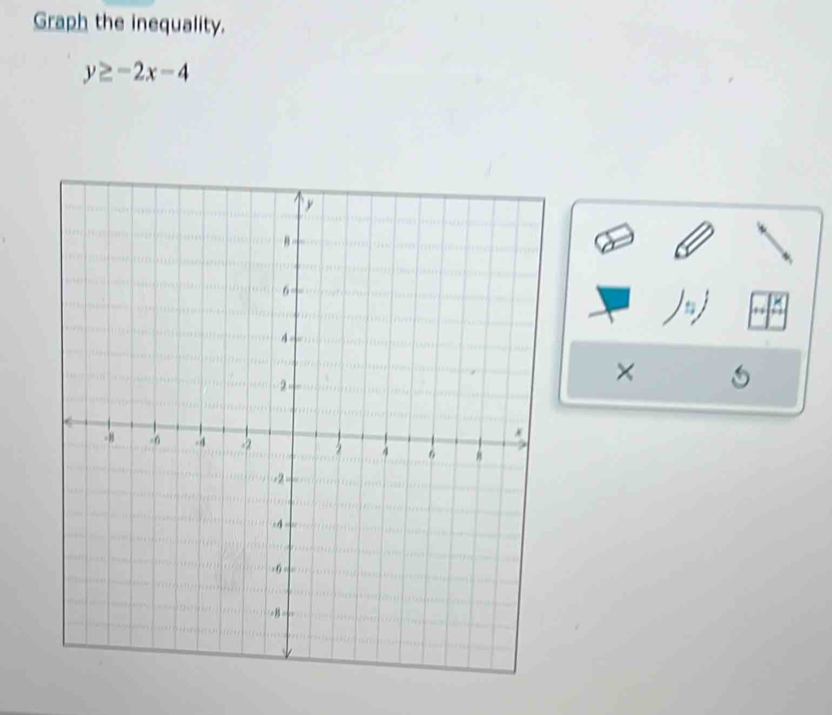 Graph the inequality.
y≥ -2x-4
× S