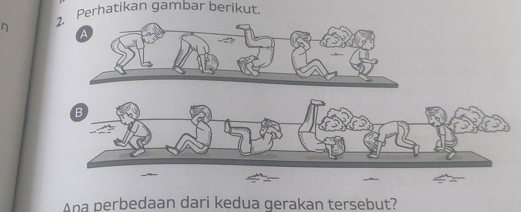 Perhatikan gambar berikut. 
Ana perbedaan dari kedua gerakan tersebut?