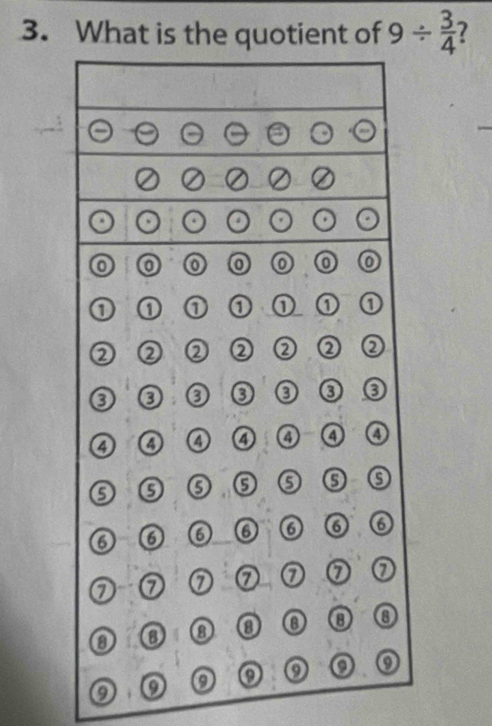 What is the quotient of 9/  3/4  2 
.