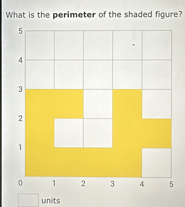 What is the perimeter of the shaded figure? 
units