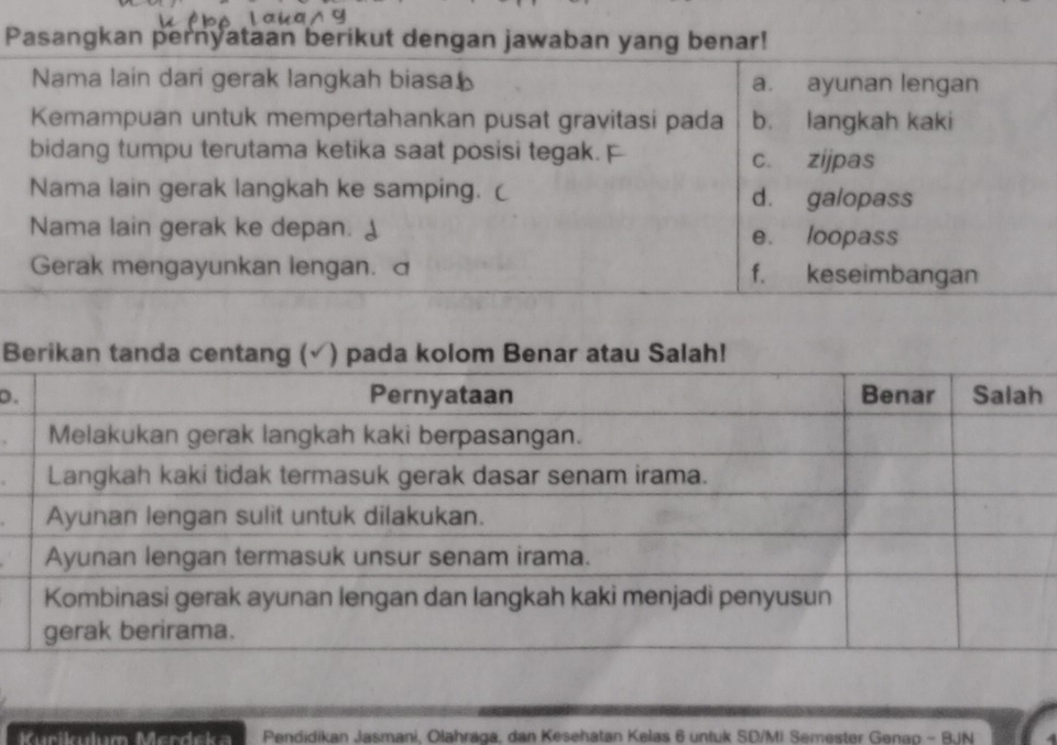 Kurikulum Merdeka Pendidikan Jasmani, Olahraga, dan Kesehatan Kelas 6 untuk SD/Mi Semester Genap - BJN