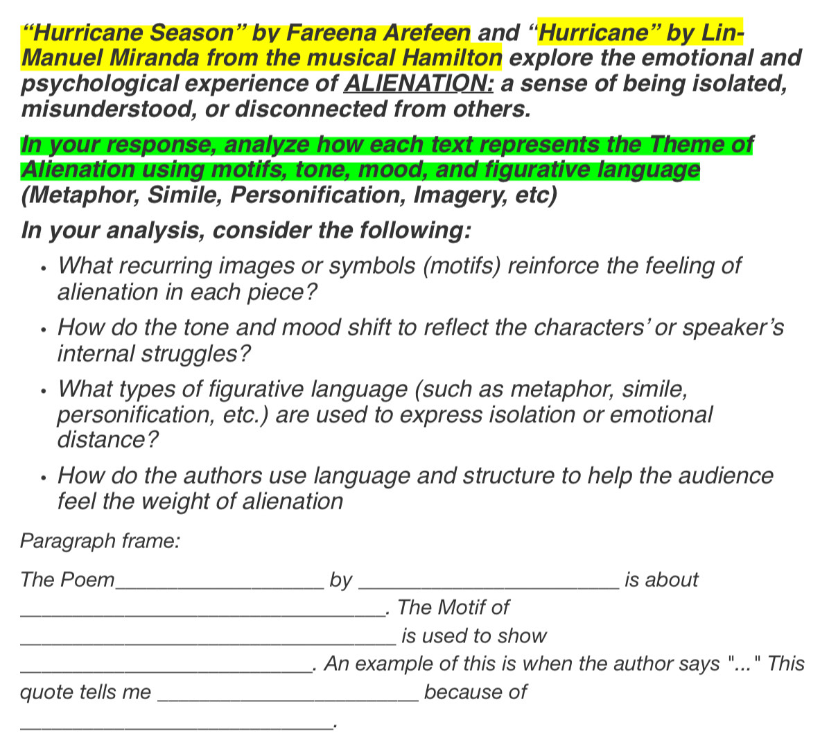 Solved: “Hurricane Season” by Fareena Arefeen and “Hurricane” by Lin ...