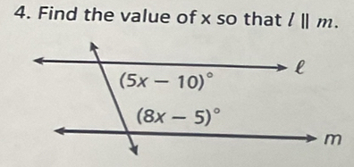 Find the value of x so that l||m.