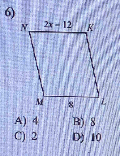 A) 4 B) 8
C) 2 D) 10