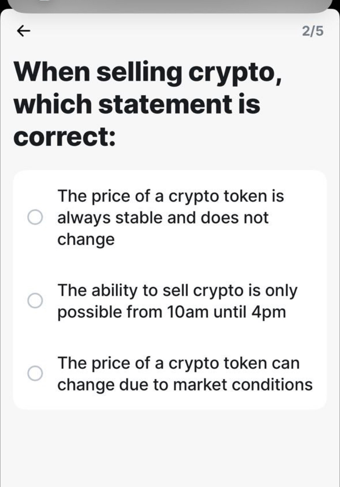 Solved: 2/5 When selling crypto, which statement is correct: The price of a  crypto token is always [Others]