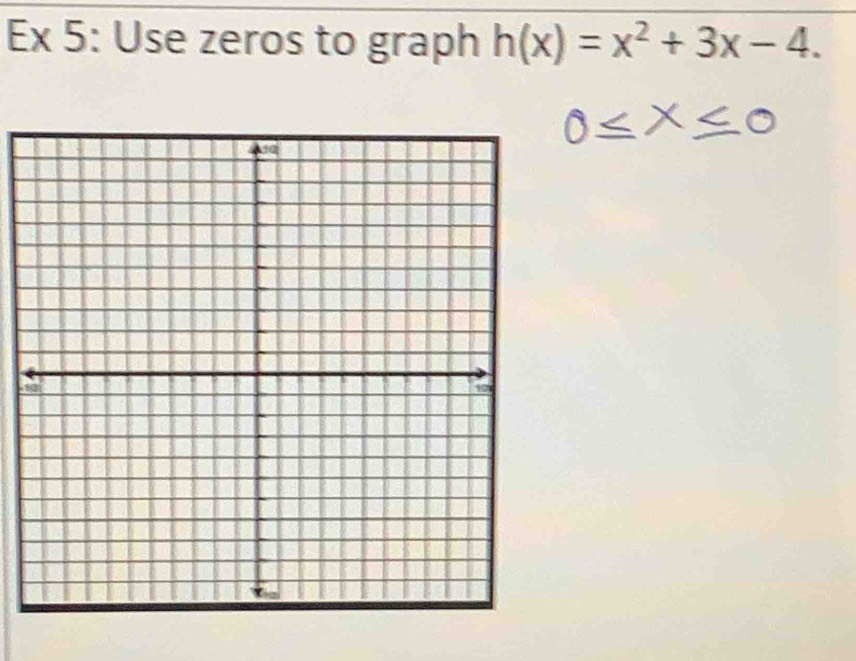 Ex 5: Use zeros to graph h(x)=x^2+3x-4.