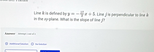Resuelto:Line k is defined by y=- 17/3 x+5. Line j is perpendicular to ...