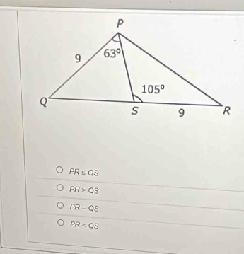 PR≤ QS
PR>QS
PR=QS
PR