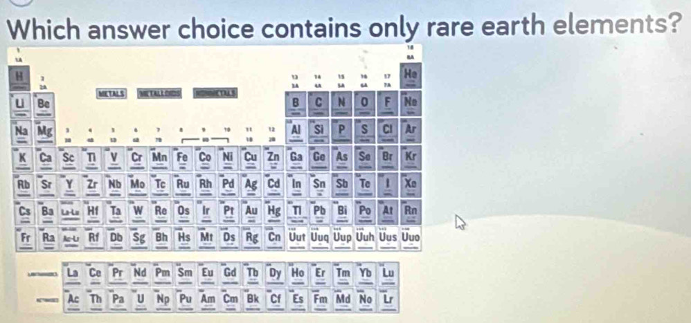 Which answer choice contains only rare earth elements?