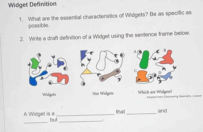 Solved: Widget Definition 1. What are the essential characteristics of ...