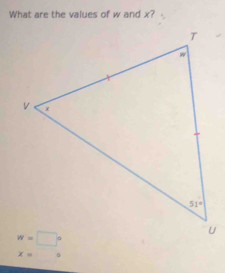 What are the values of w and x?
x= □°