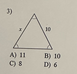 A) 11 B) 10
C) 8 D) 6