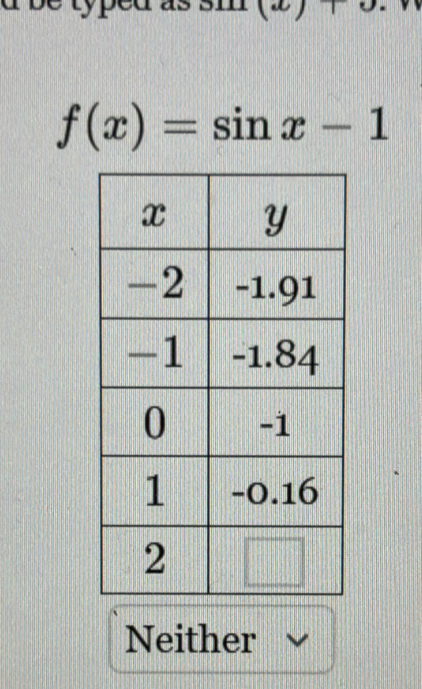 f(x)=sin x-1
Neither