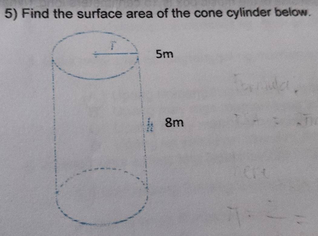 Find the surface area of the cone cylinder below.