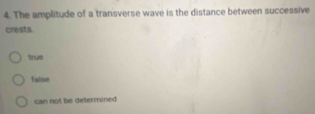 Solved: The amplitude of a transverse wave is the distance between ...