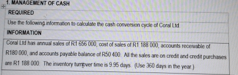 MANAGEMENT OF CASH