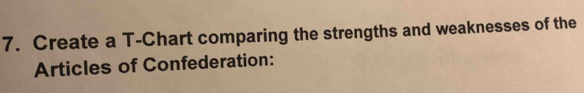 Create a T-Chart comparing the strengths and weaknesses of the 
Articles of Confederation: