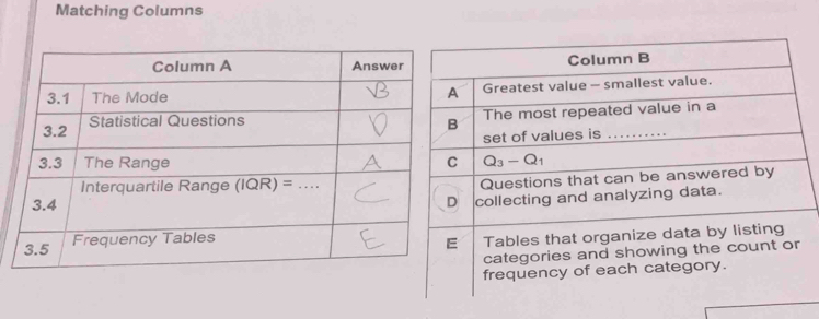 Matching Columns