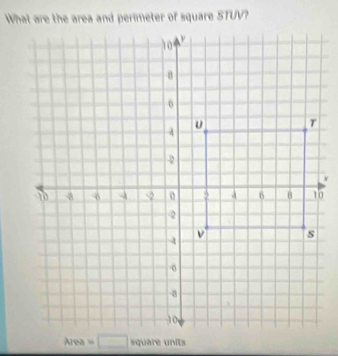 What are the area and perimeter of square STUV?