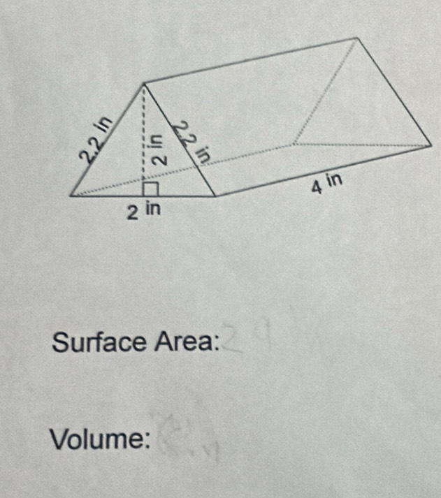 Surface Area: 
Volume: