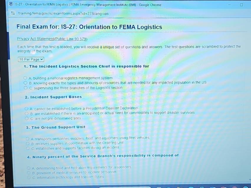 Solved: IS-27 - Orientation to FEMA Logistics | FEMA Emergency ...