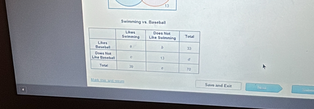 Swimming vs. Baseball 
Mark this and return Save and Exit hared Subn