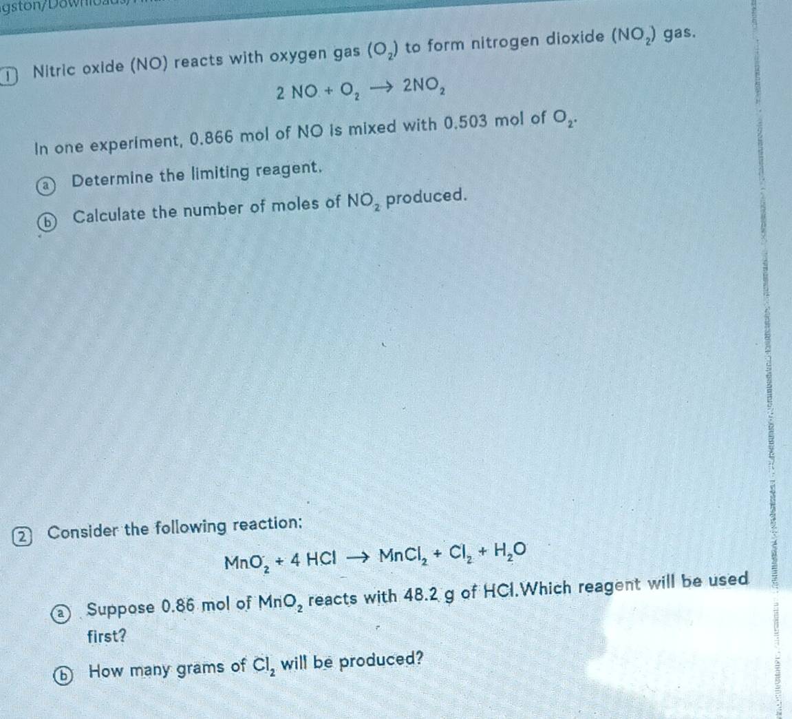 Solved: Nitric oxide (NO) reacts with oxygen gas (O_2) to form nitrogen ...