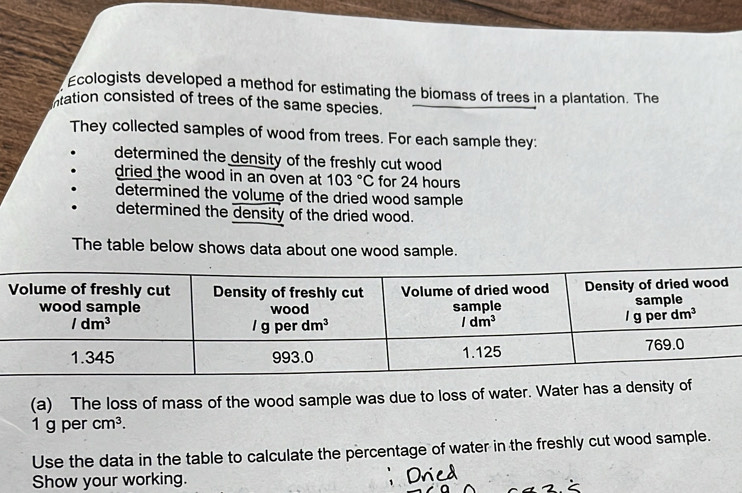 Solved: cologists developed a method for estimating the biomass of ...
