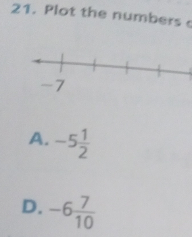 Plot the numbers
A. -5 1/2 
D. -6 7/10 