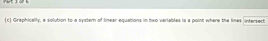 Graphically, a solution to a system of linear equations in two variables is a point where the lines intersect